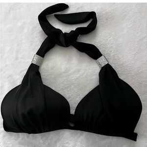 VENUS Black Goddess Silver Accent Bikini Top